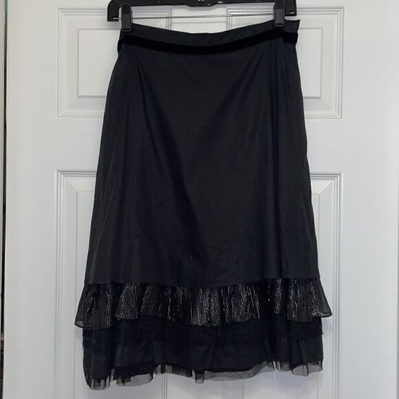 Free People Black & Silver Tiered Ruffle Hem Skirt - Picture 4 of 6